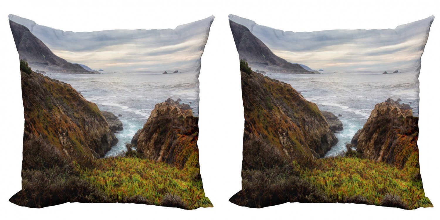 Kissenbezüge Modern Accent Doppelseitiger Digitaldruck, Abakuhaus (2 Stück), Big Sur Ozeanküste Hazy Landschaft