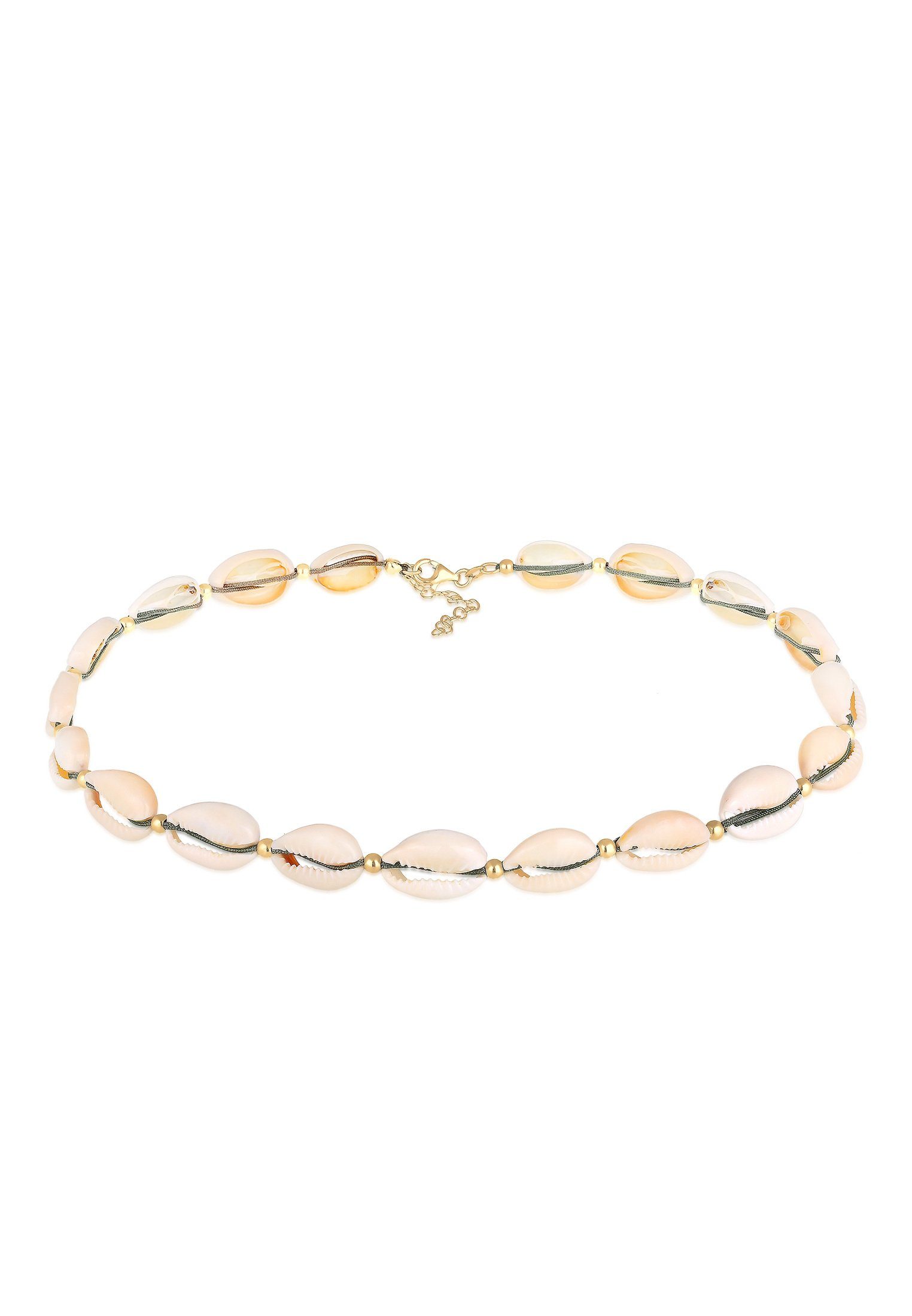 Valentinstagsgeschenk Elli Kette mit Anhänger Choker Kauri Muscheln Beach 925 Silber vergoldet, Muschel, goldfarben, Gold