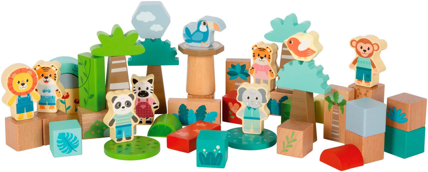Small Foot Holzbausteine, Jungle Friends Spielbausteine, (48 St)