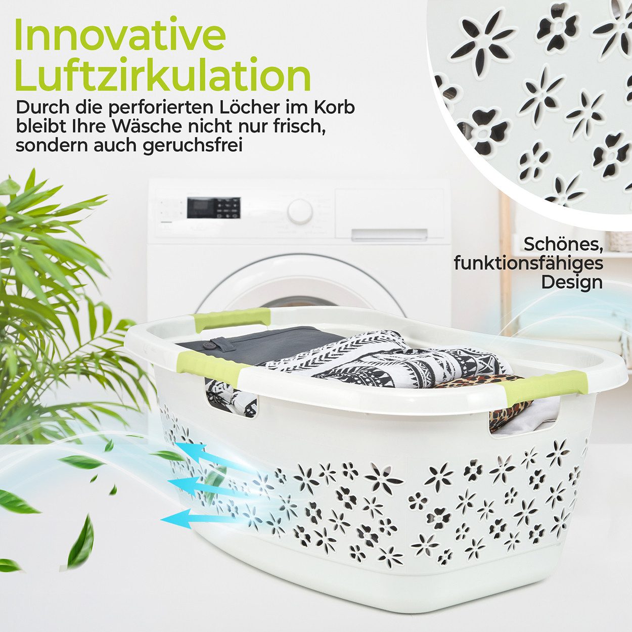 KiNDERWELT Wäschekorb Premium 50 L ergonomischer Form, Soft-Touch-Griffe, an den Körper angepasste Nierenform – Bild 3 von 5