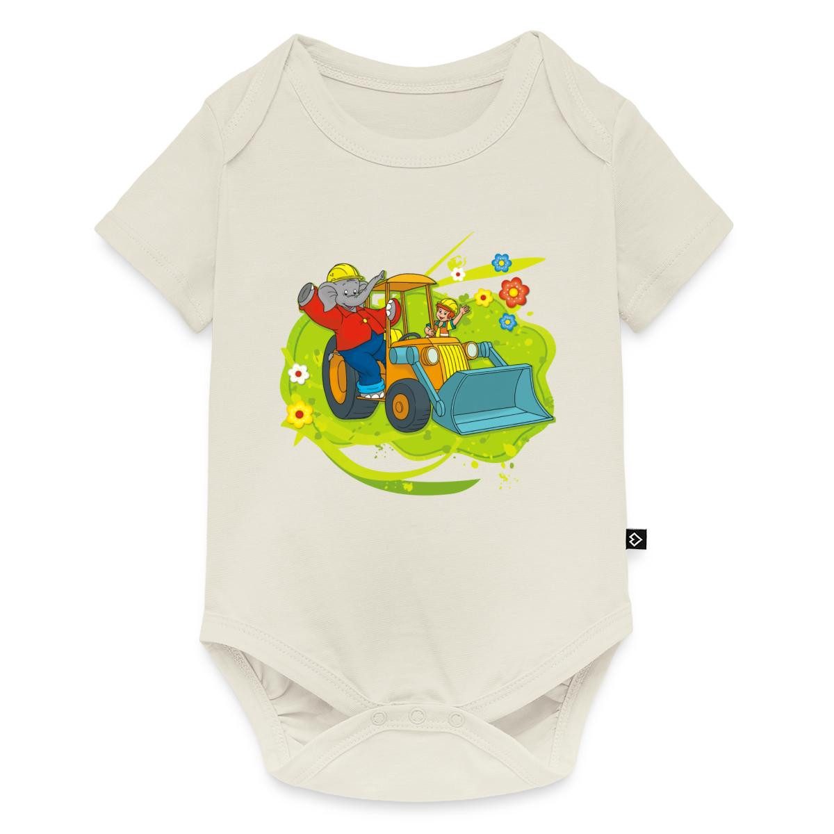 Spreadshirt Kurzarmbody Benjamin Blümchen Mit Schaufelbagger Kurzarm Tages Baby Body (1-tlg) Regular Fit