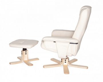 furnicato TV-Sessel Fernsehsessel COMFORT TV Design Relax-Sessel Bezug Kunstleder Creme drehbar mit Hocker