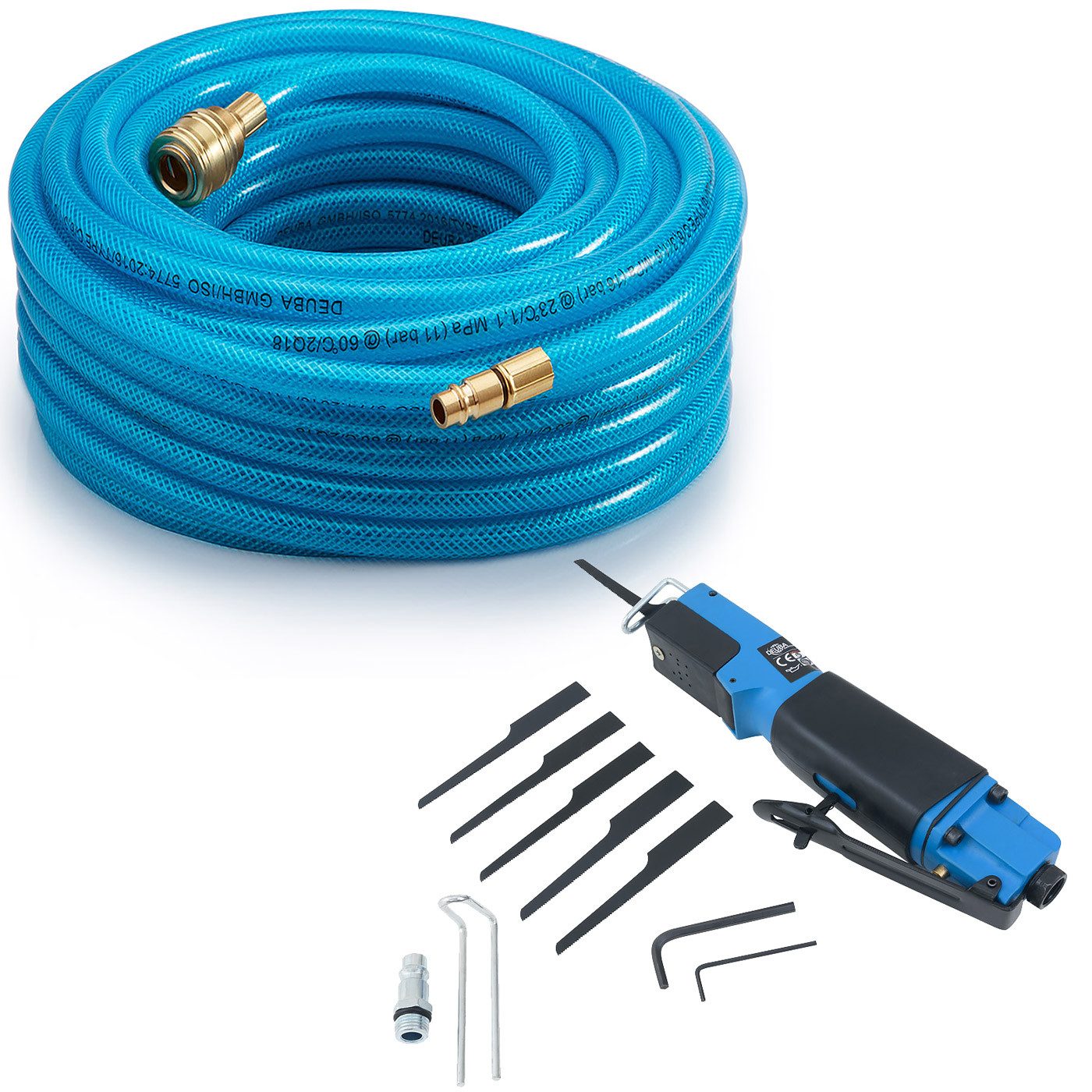 monzana Druckluftgeräte-Set, Druckluftschlauch 20m PVC Schnellkupplung 15 bar 1/4" Anschluss inkl.