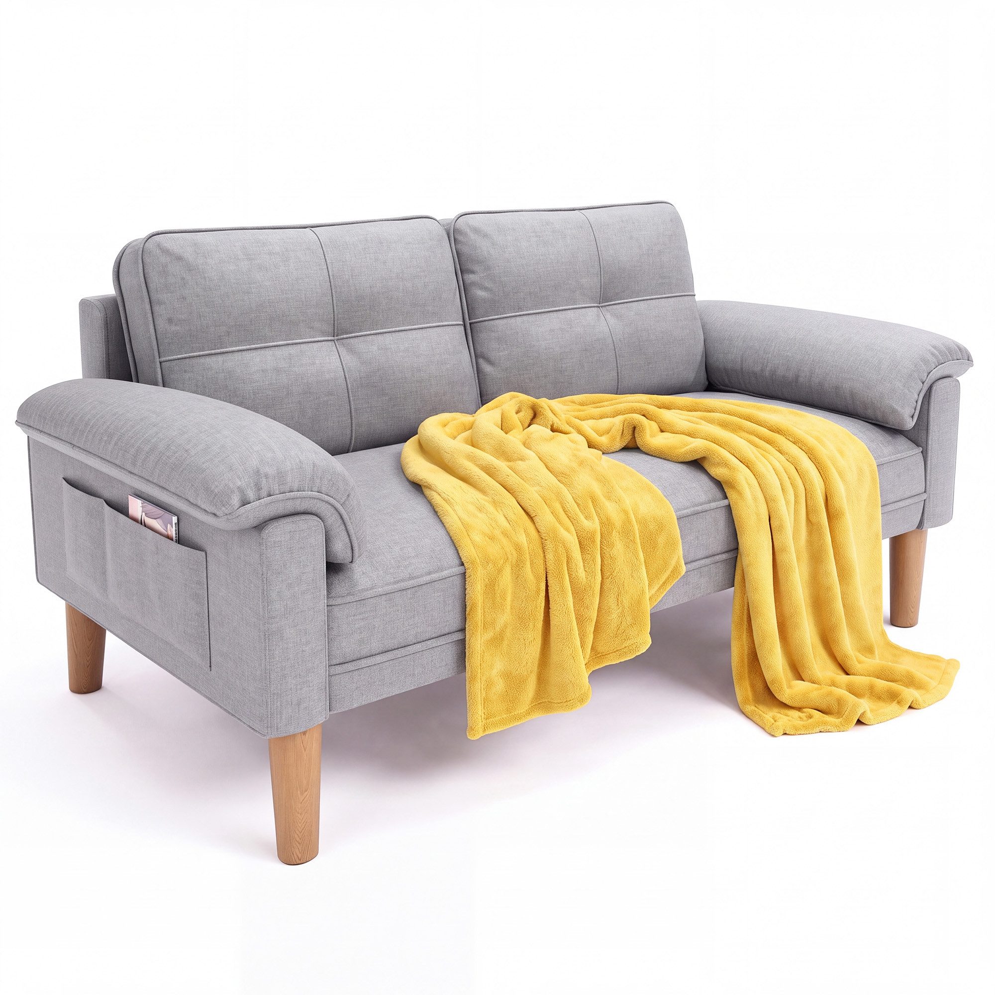 Blishom 2-Sitzer Sofa im Skandi-Design, kompakte Couch mit Holzfüßen, Polstersofa, Geeignet für kleine Apartments / Schlafzimmer., kleines Stoffsofa für Wohnzimmer