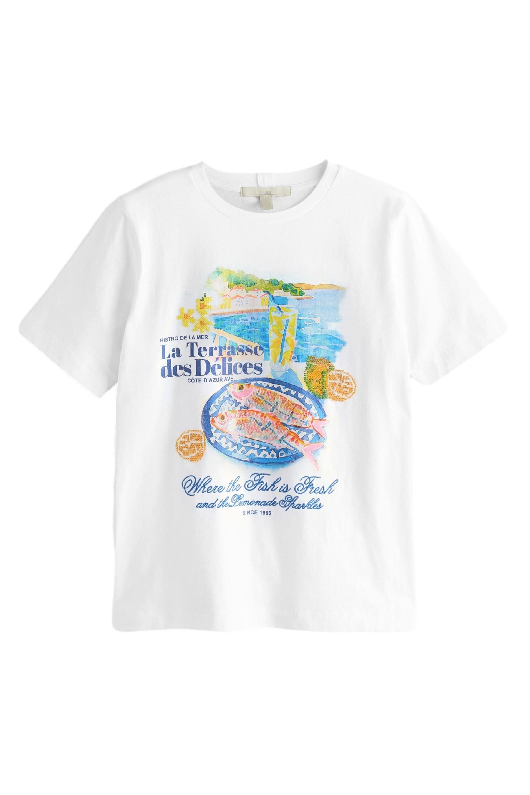 Next T-Shirt Schweres T-Shirt mit Provence-Grafik günstig online kaufen