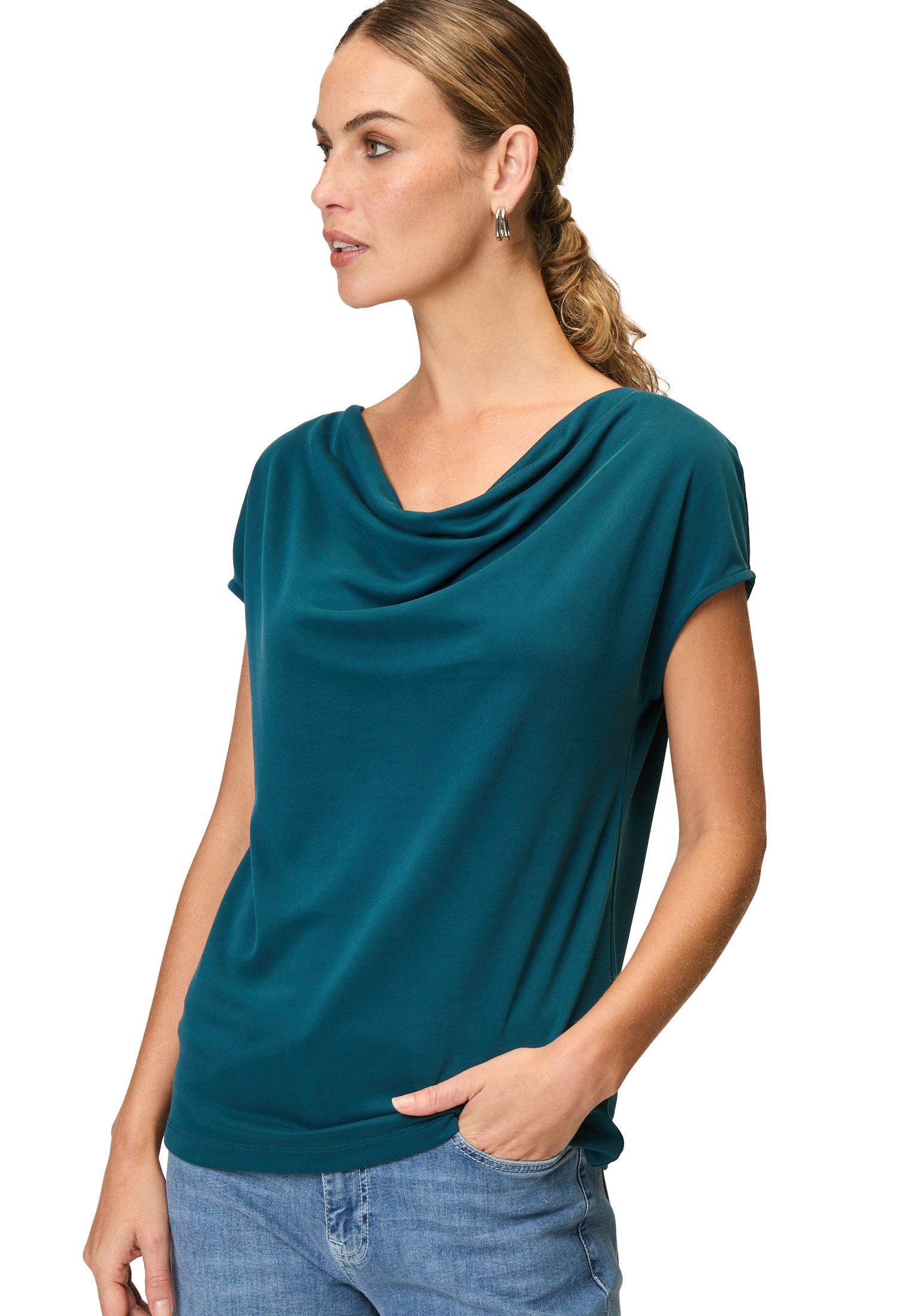 Kurzarmshirt zero Shirt mit Wasserfallausschnitt