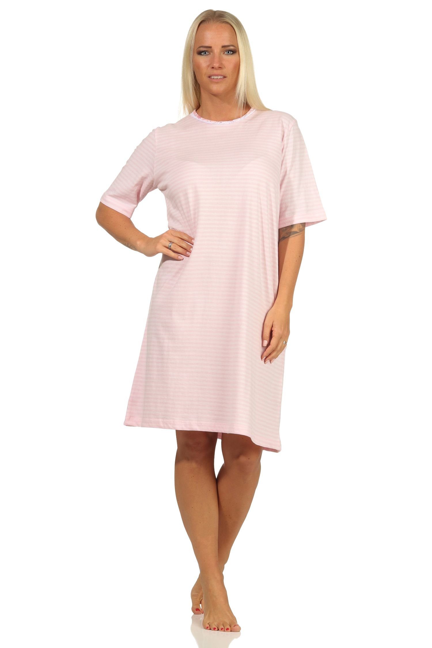 Normann Nachthemd Damen kurzarm Nachthemd mit Spitzenbesatz - auch in Übergrößen rosa
