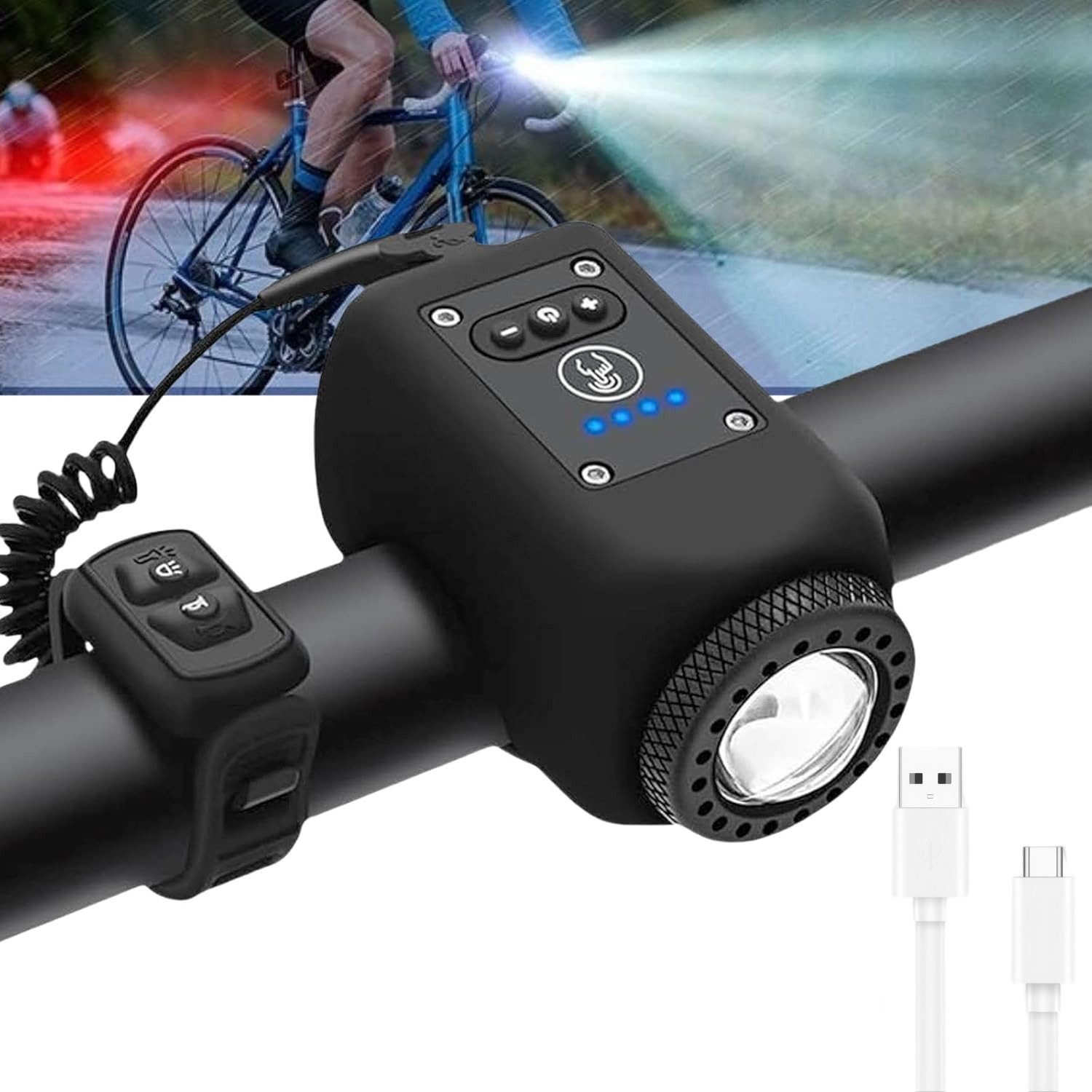 Xruiy Fahrradklingel,Fahrradhupe mit LED Fahrradlicht, 110 dB Fahrradhorn USB aufladbar, IPX5,Fahrradklingel elektronisch mit Flutlicht für E-Bike,MTB&Citybike