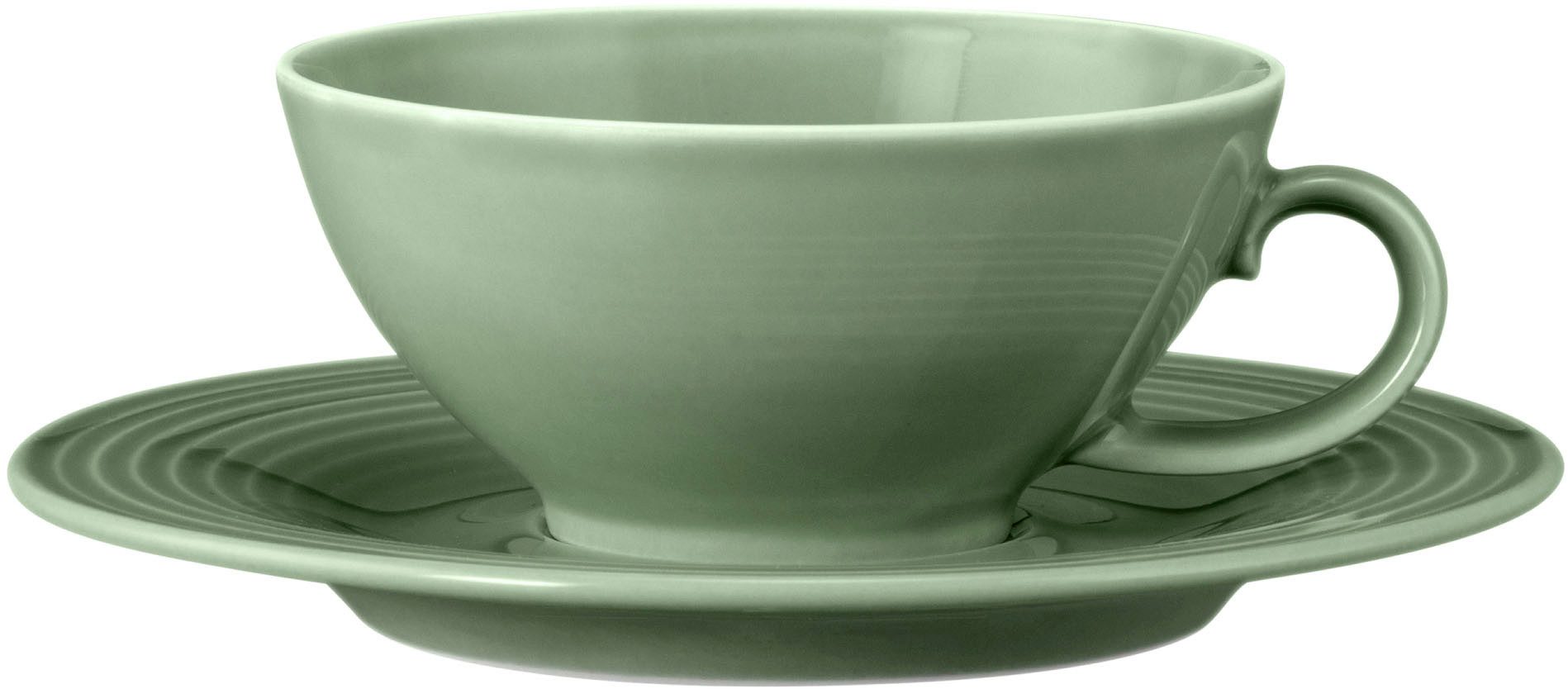 Seltmann Weiden Teeservice Geschirr-Set Beat (18-tlg), 6 Personen, Porzellan, Teller, Tassen, Untertassen, Rillendekor, 18 Teile, für 6 Personen