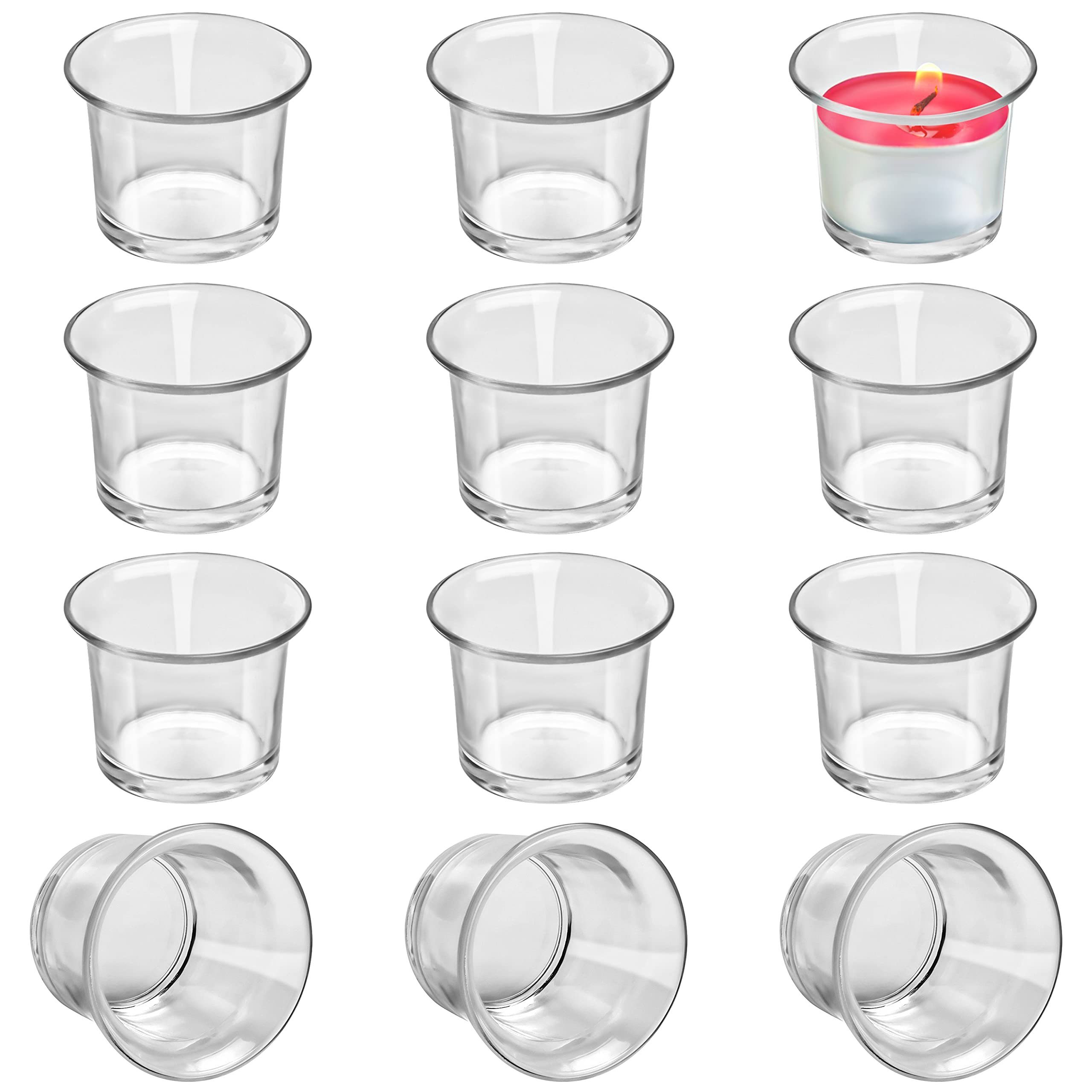 Belle Vous Dekoobjekt Transparente Teelichthalter aus Glas - 12er Pack, Transparente Glas Teelichthalter - 12 Stück