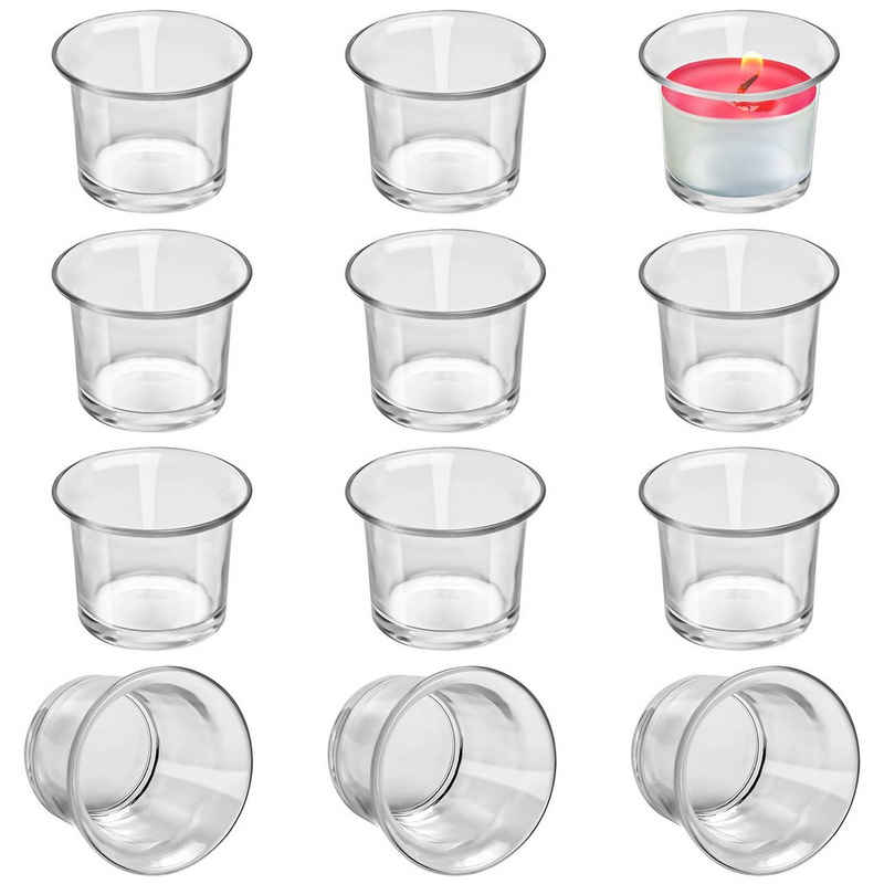 Belle Vous Dekoobjekt Transparente Teelichthalter aus Glas - 12er Pack, Transparente Glas Teelichthalter - 12 Stück