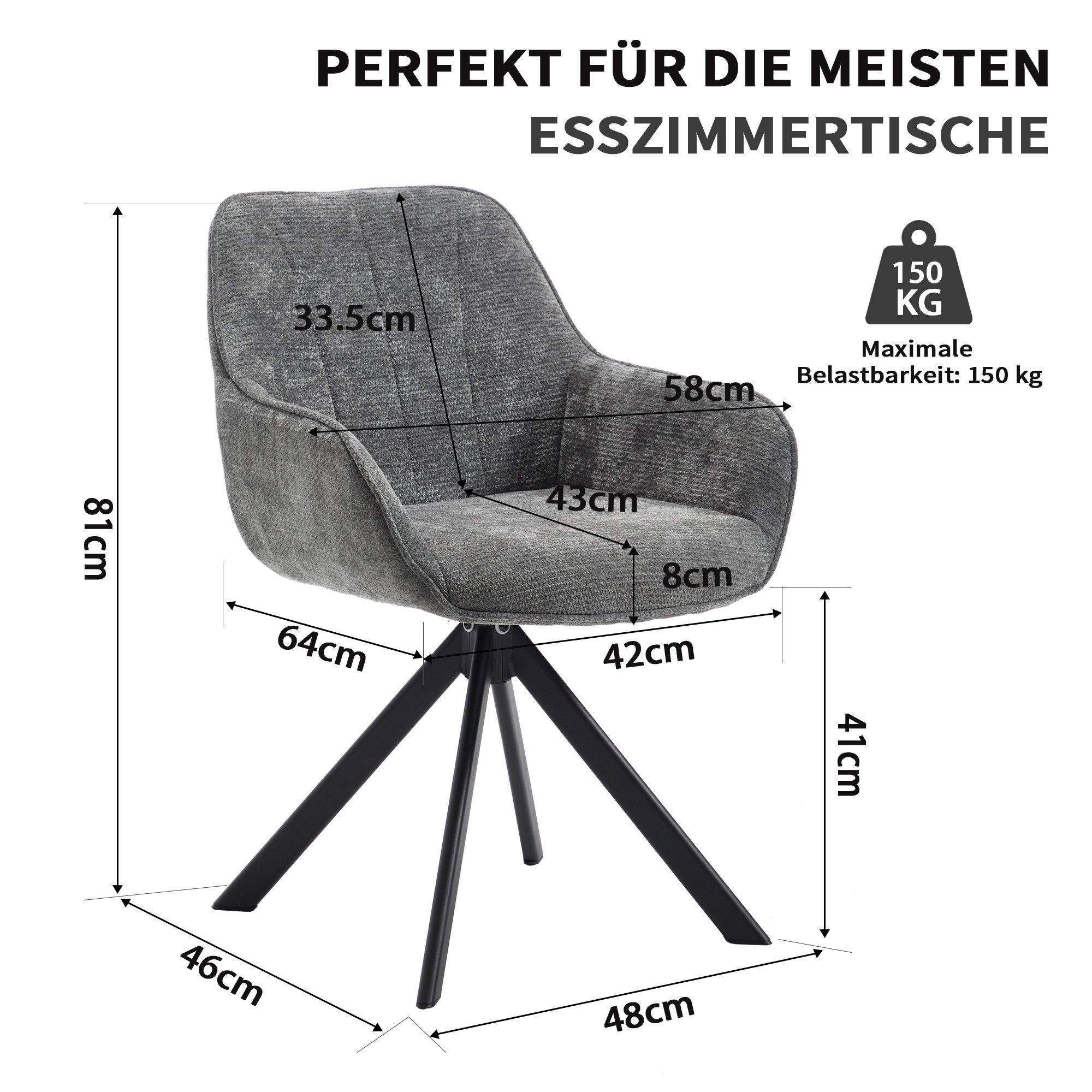 CANMOV Esszimmerstuhl 360° drehbarer Esszimmerstuhl mit Armlehnen, Esszimmersessel Set (2 St), drehstuhl, Esszimmerstühle drehbar mit Armlehnen