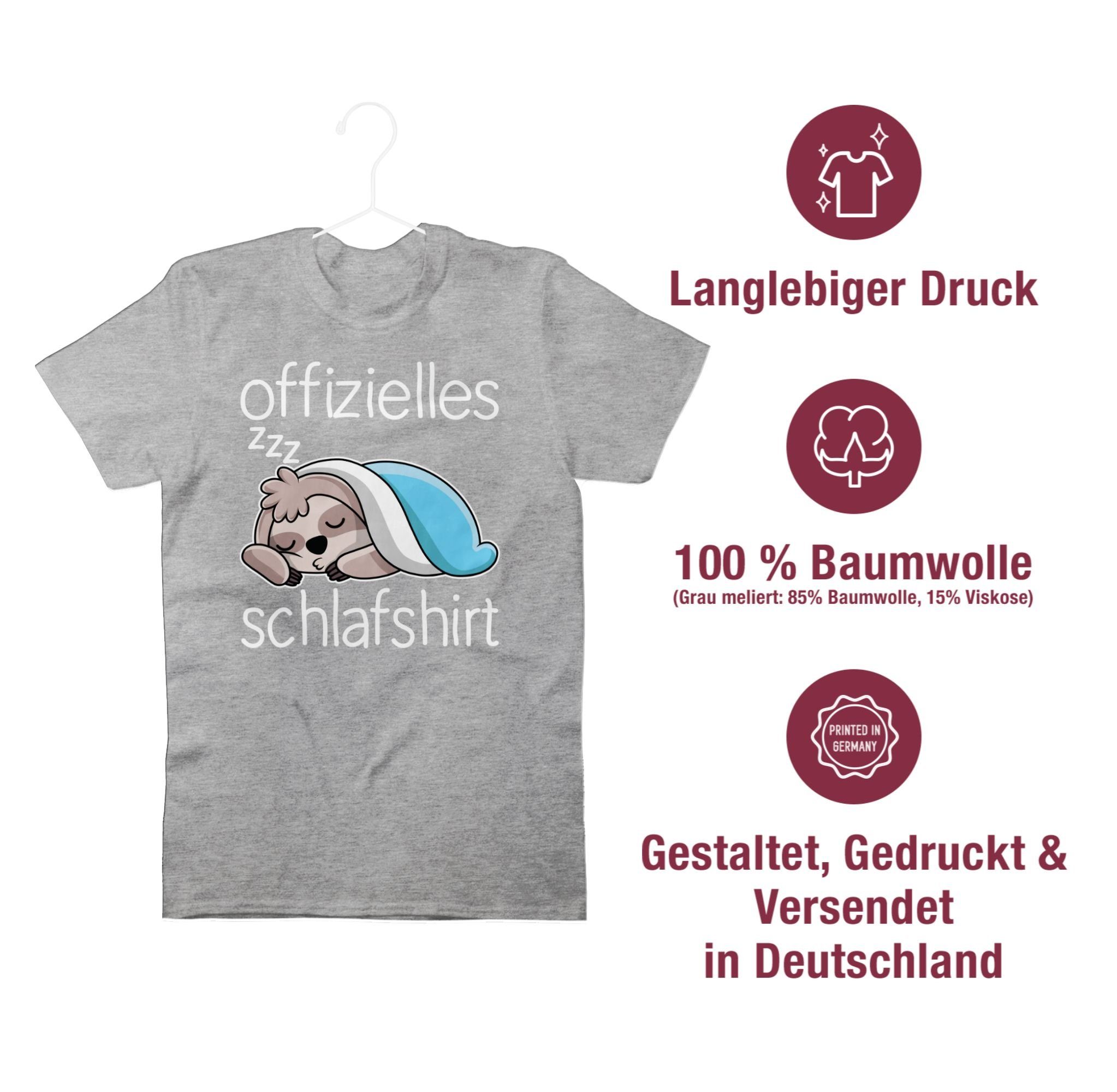 03 Grau - Schlafshirt Sprüche Faultier weiß T-Shirt meliert Statement mit Offizielles Shirtracer