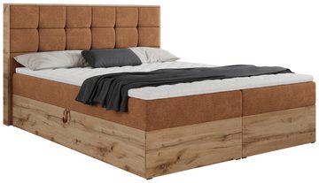 MKS MÖBEL Boxspringbett ALBERO 1, Doppelbett, Multipocket-Matratze, Eiche Holzrahmen, Praktisch