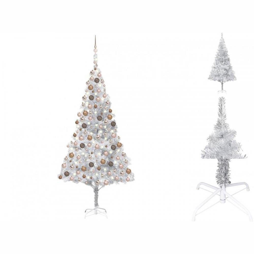 vidaXL Künstlicher Weihnachtsbaum Künstlicher Weihnachtsbaum mit LEDs Kugeln Silbern 240cm PET