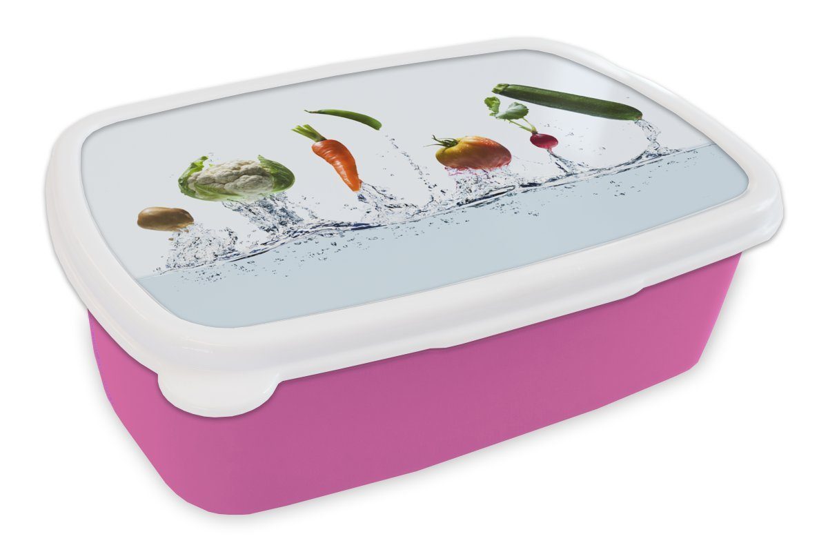 MuchoWow Lunchbox Gemüse - Wasser - Zucchini, Kunststoff, (2-tlg), Brotbox für Erwachsene, Brotdose Kinder, Snackbox, Mädchen, Kunststoff rosa