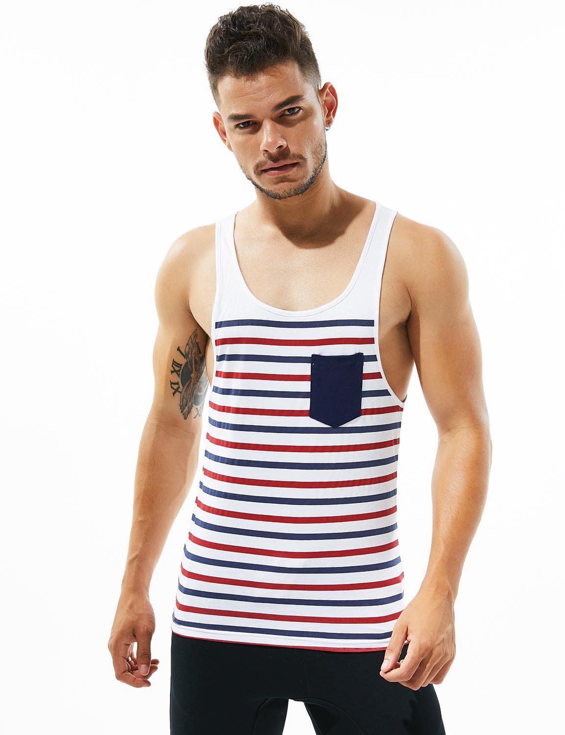 BEEMEN Tanktop Gym Fitness Sport Herren Shirt Top Stripe Cotton