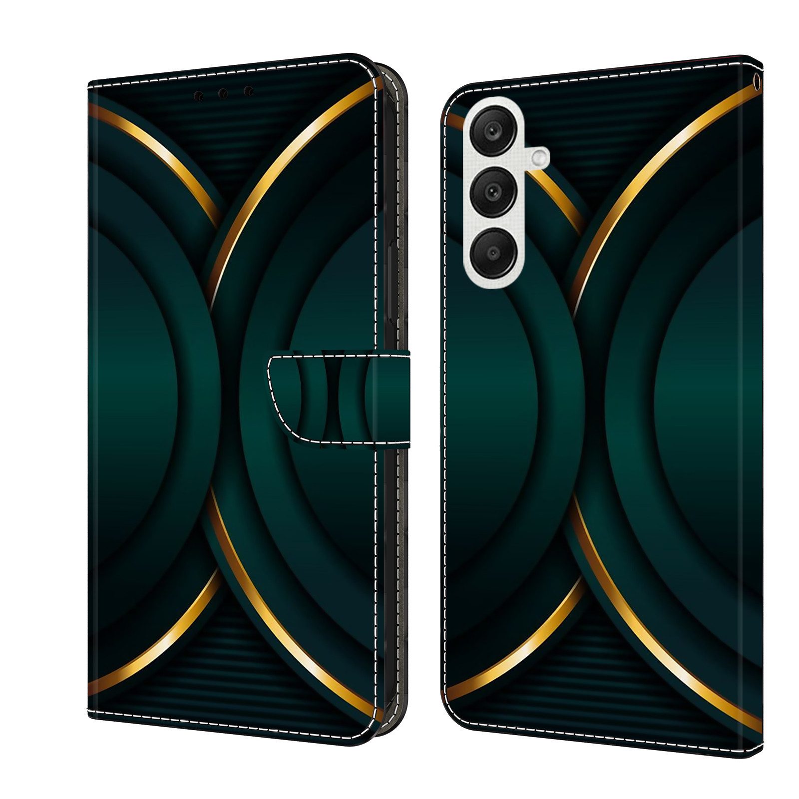 CLM-Tech Handytasche für Samsung Galaxy A56 5G Hülle aus PU-Leder Klapphülle (goldener Rand Kontur, Handyhülle mit Standfunktion - Wallet Flip Case inklusive Kartenfächer), Cover mit Magnetverschluss Samsung Galaxy A56 5G Schutzhülle