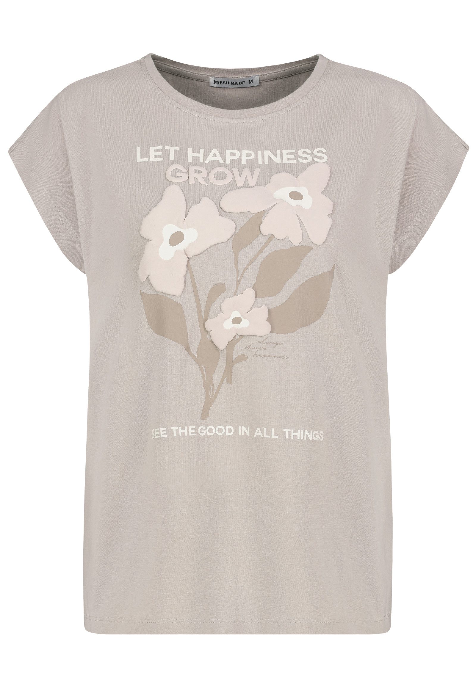Fresh Made T-Shirt Blumenmuster mit motivierendem Text, Rundhalsausschnitt günstig online kaufen