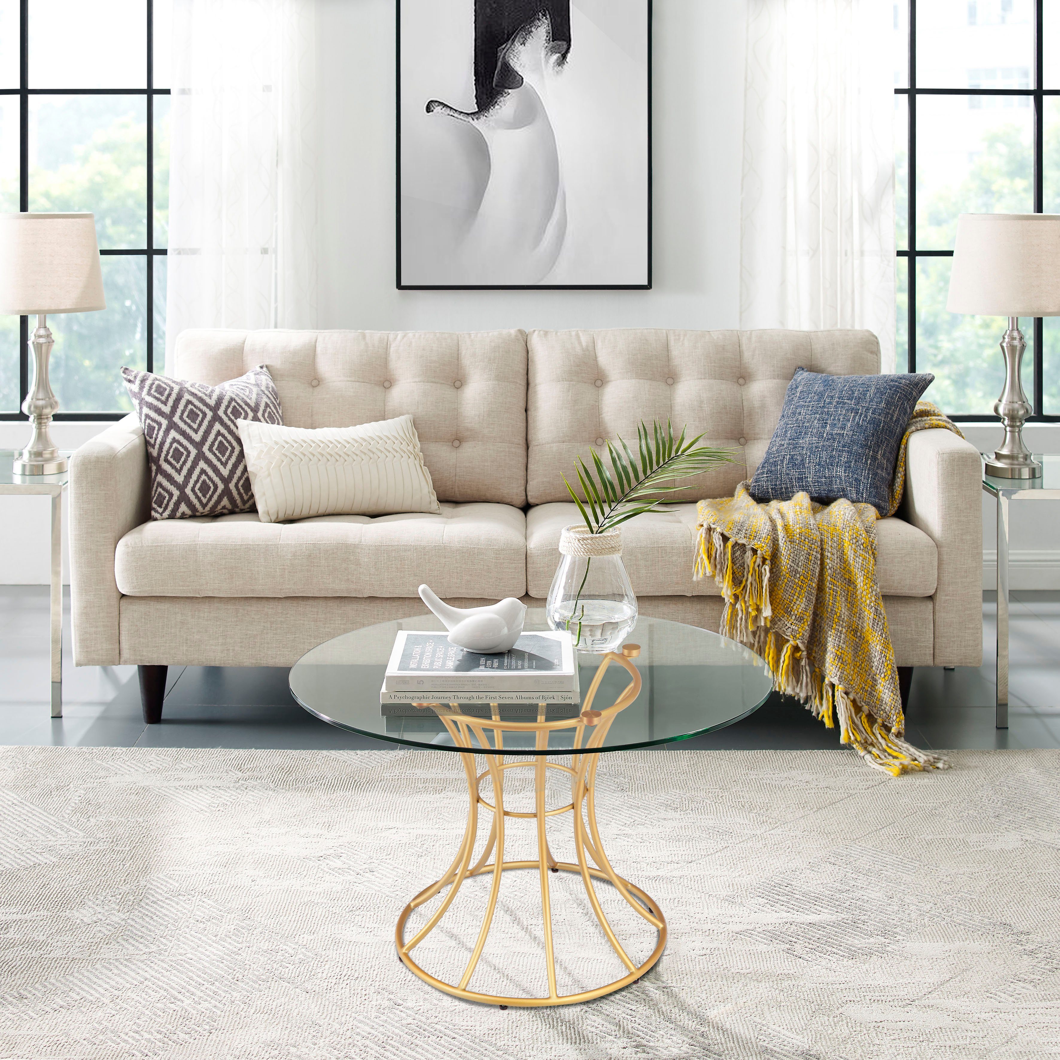 Leonique Couchtisch Danice, mit runder Tischplatte in modernem Design gold/klar | golden