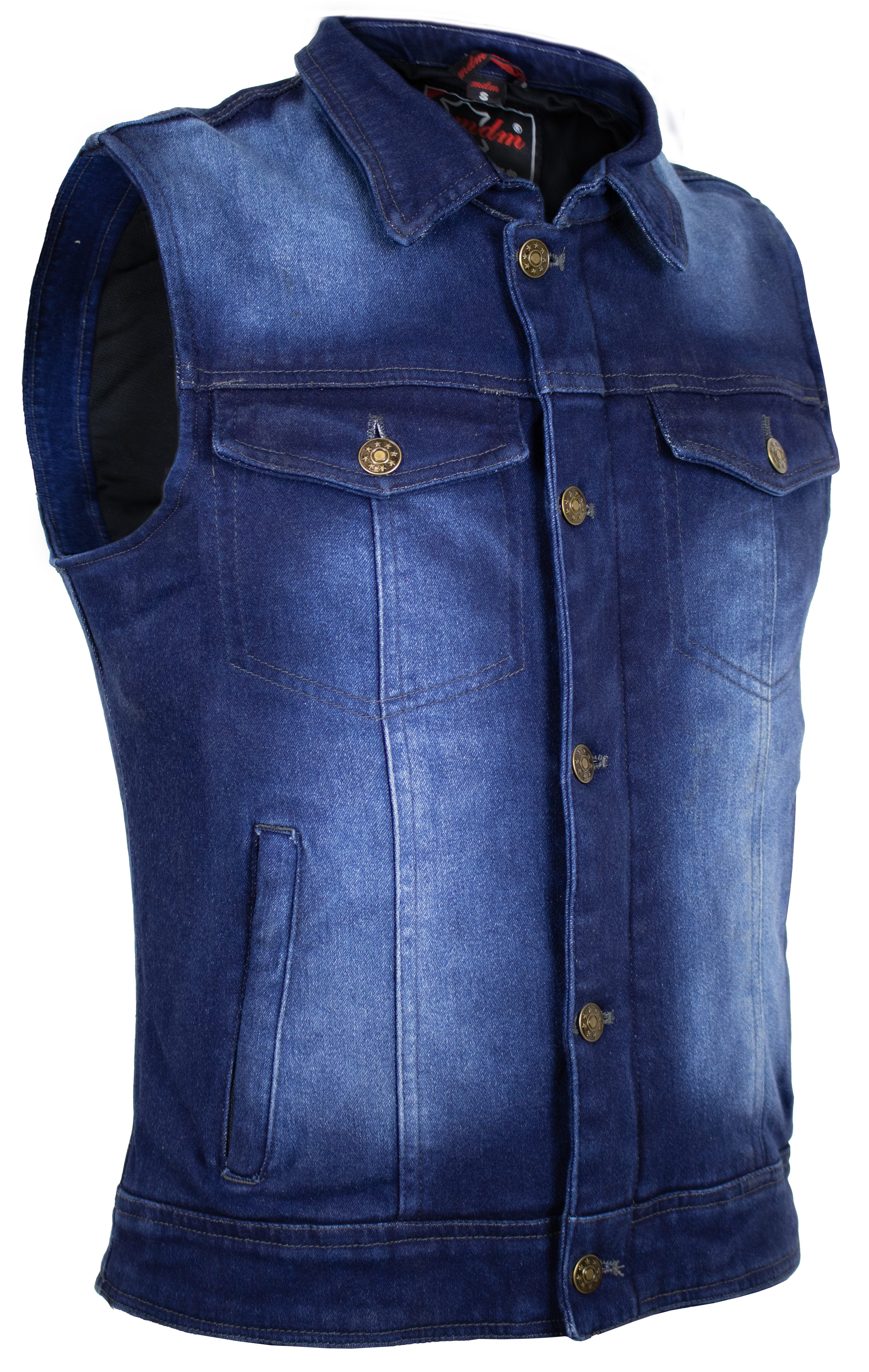 MDM Jeansweste Jeans Weste Unisex Slim Fit Stretch Denim mit Mesh Futter Unisex Stretch Jeansweste mit Mesh Futter und Reißverschluss