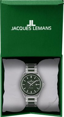 Jacques Lemans Solaruhr Eco Power Solar Apple, 1-2116E, Armbanduhr, Herrenuhr, Datum, Leuchtzeigergehärtetes Crystexglas