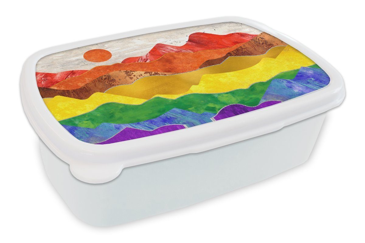 MuchoWow Lunchbox Stolz - Regenbogen - Marmor, Kunststoff, (2-tlg), Brotbox für Kinder und Erwachsene, Brotdose, für Jungs und Mädchen weiß