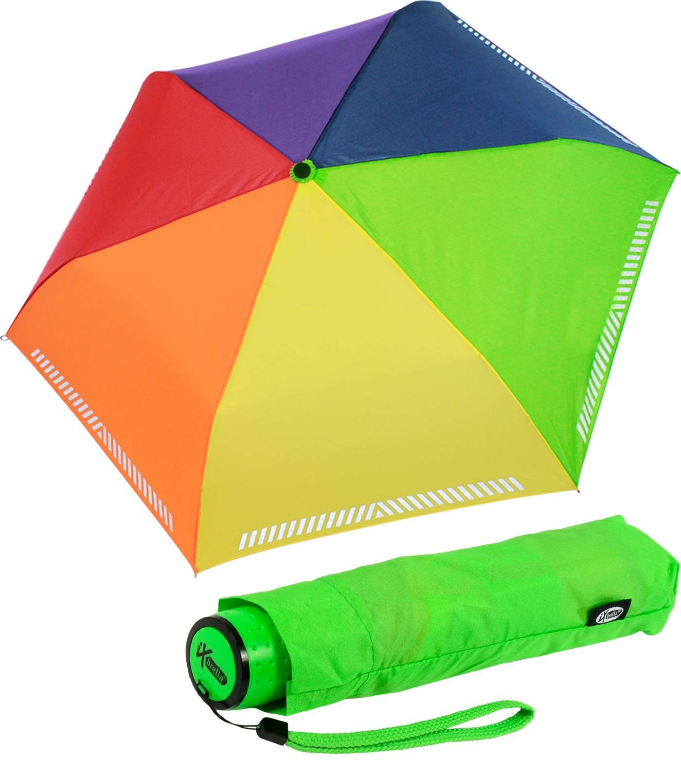 iX-brella Taschenregenschirm Mini Kinderschirm Safety Reflex extra leicht, reflektierend Regenbogen
