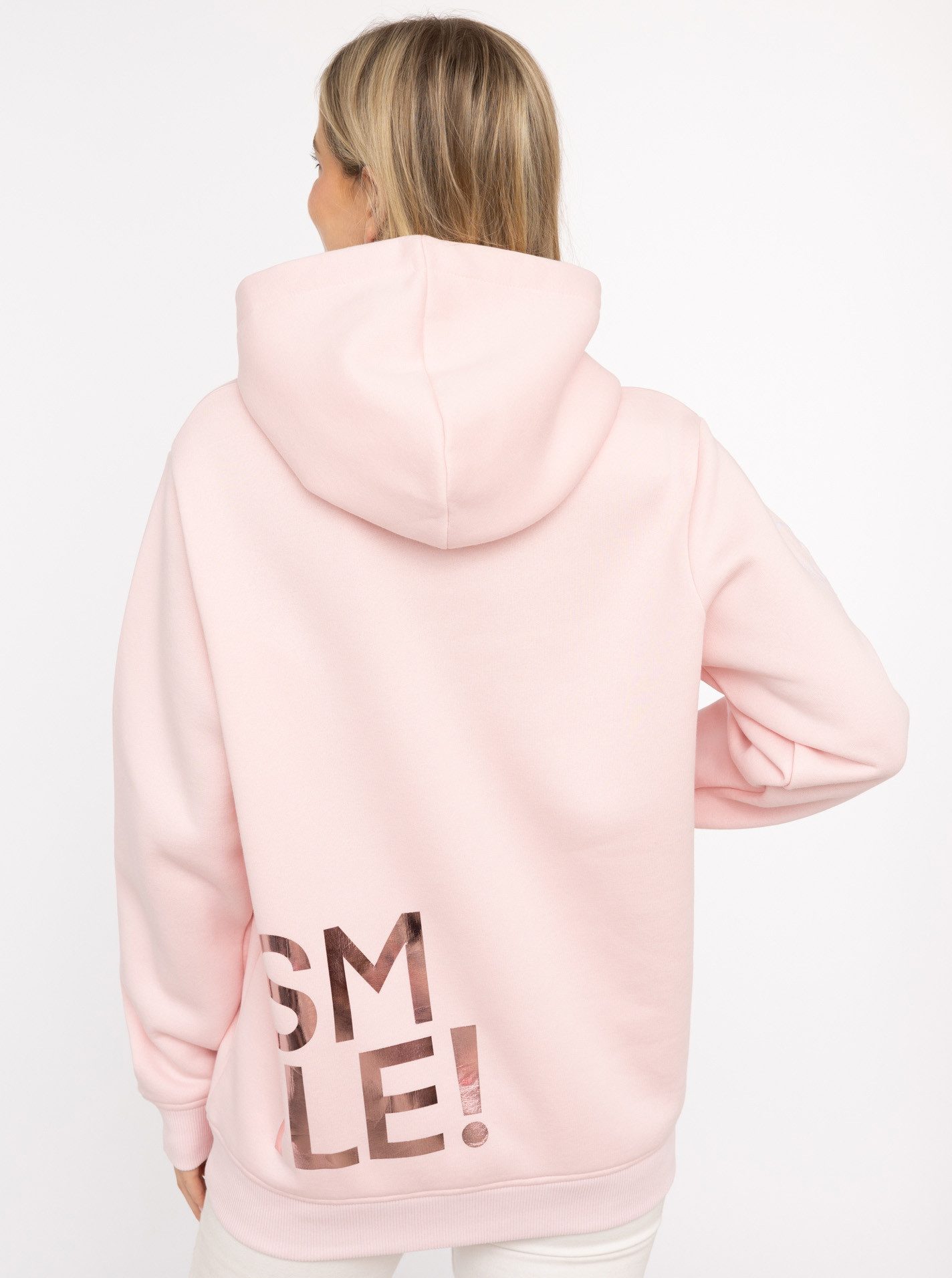 Zwillingsherz Hoodie "Alissa Shiny" glänzender Print, Daumenloch, Kordel, gesticktes Herz am Ärmel