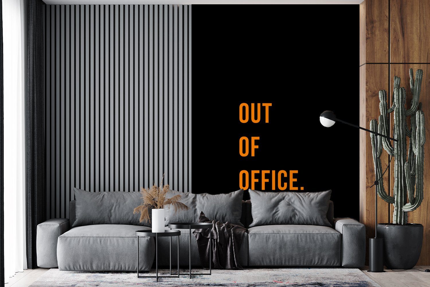 Wandtapete - Montagefertig Schwarz, des Orange bedruckt, Außerhalb Tapete Fototapete Zitate - Wohnzimmer, Vinyl - St), Matt, für Büros (3 MuchoWow