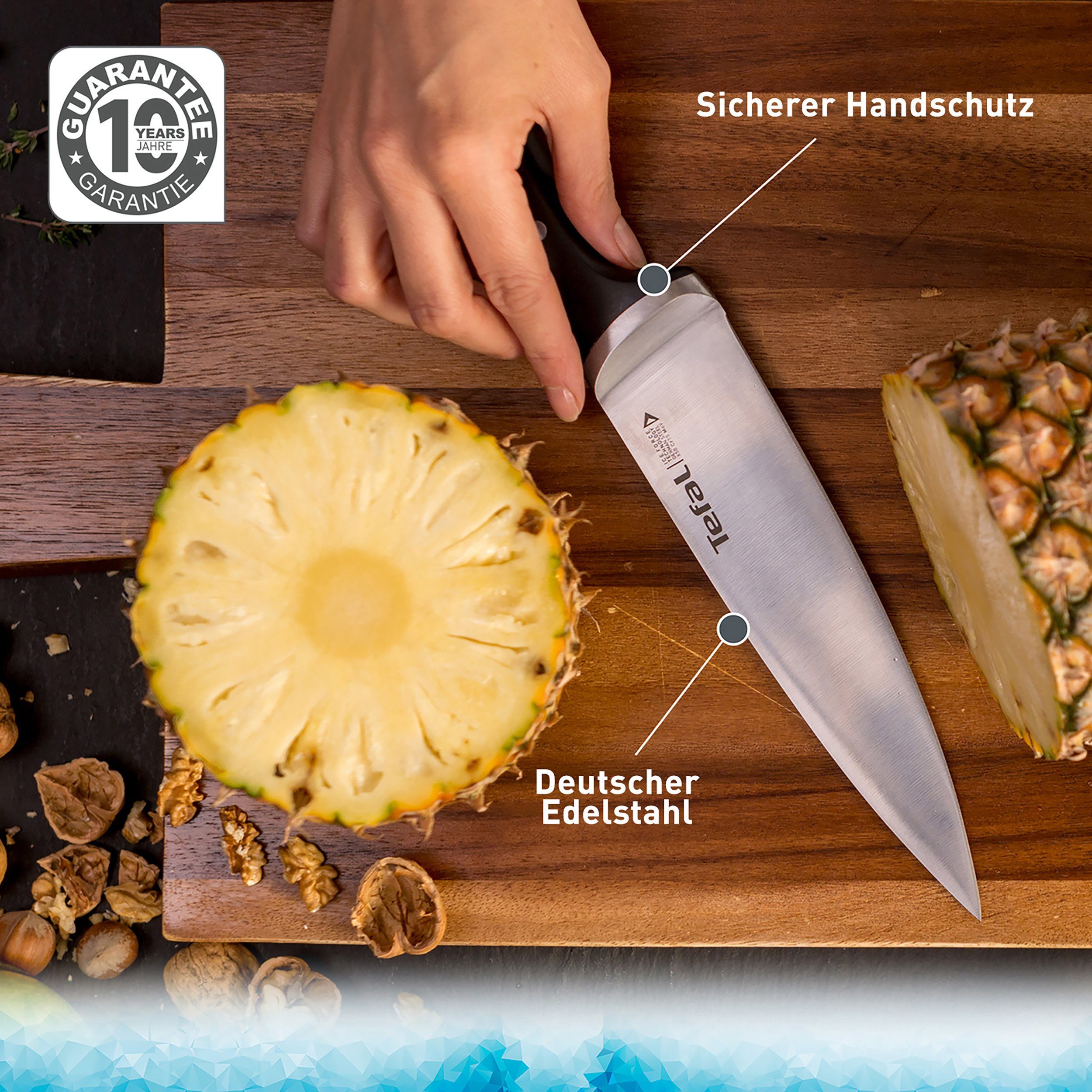 Tefal Messer-Set K232S374 Ice Force (Set, 3-tlg., Fleischmesser 20 cm, Santokumesser 18 cm, Universalmesser 11 cm), Edelstahl, lang anhaltende Schneidleistung und Schärfe