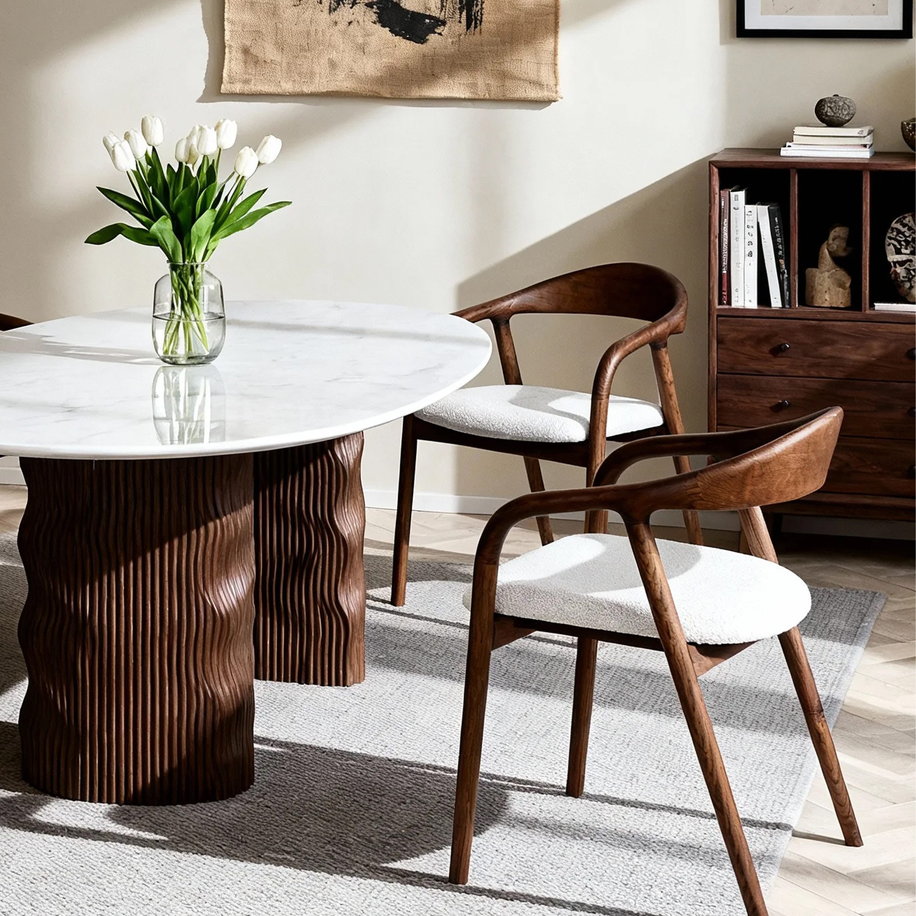 VECHOO Esszimmerstuhl Zeitloses Design, halboffener Holzstuhl Frederick mit Armlehnen (1 St), Naturholzfarbe