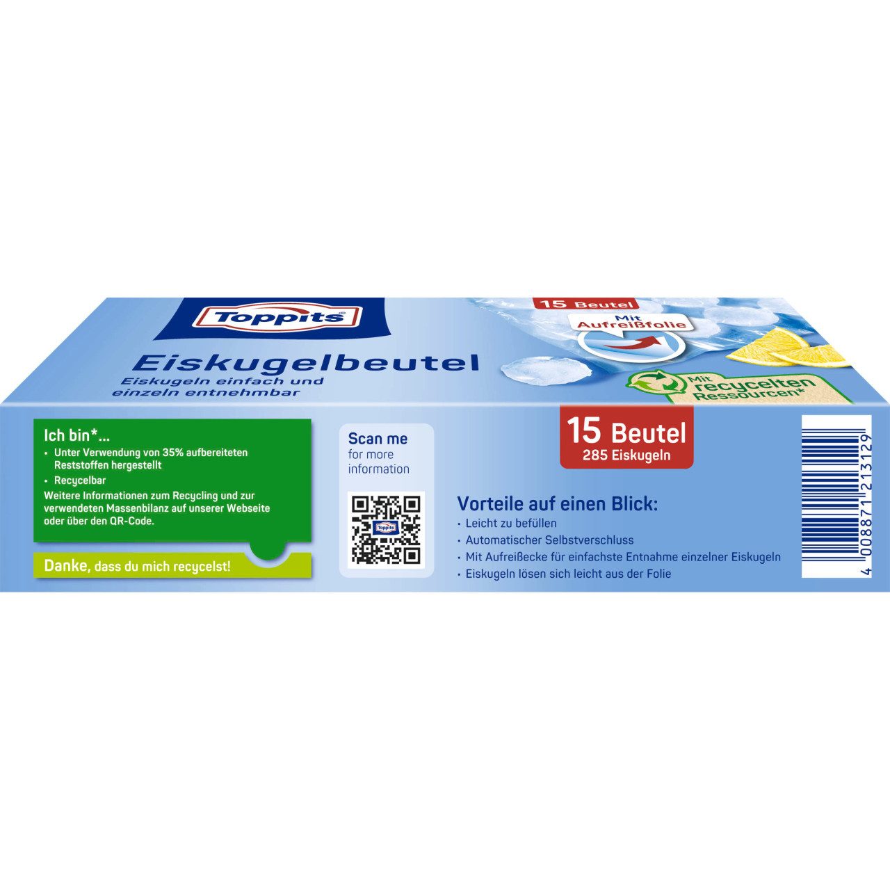 Toppits Doppel-Verschluss Gefrierbeutel 36x1 Liter (5er Pack) – SafeLoc Verschluss, Standfest, Extra Dick