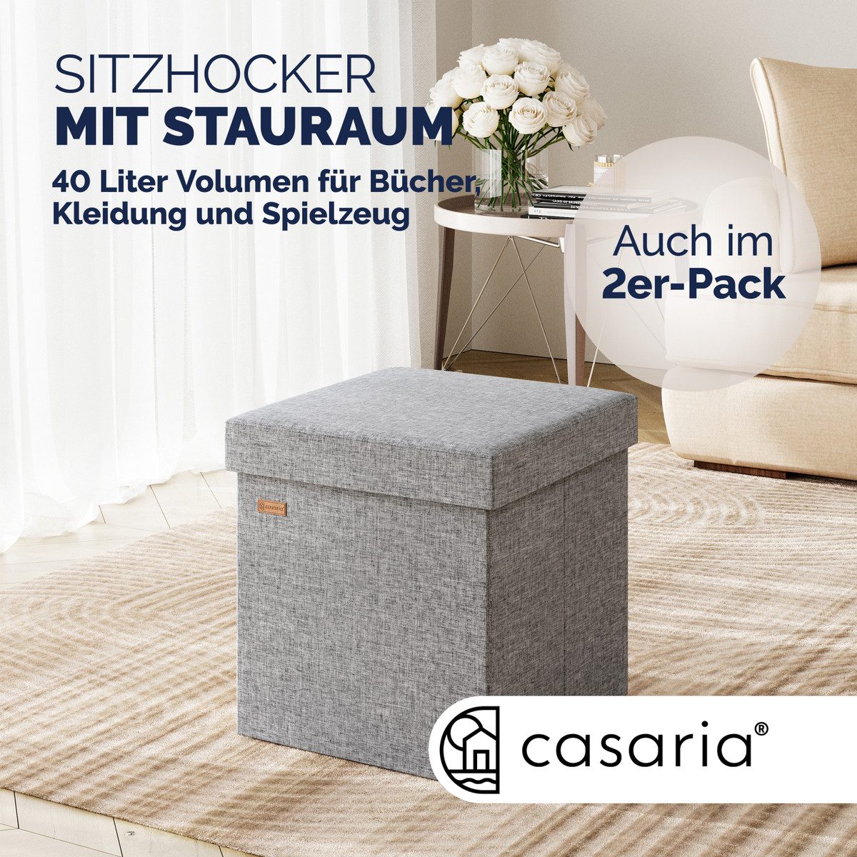 Casaria Sitzhocker, mit Stauraum Grau Faltbar günstig online kaufen