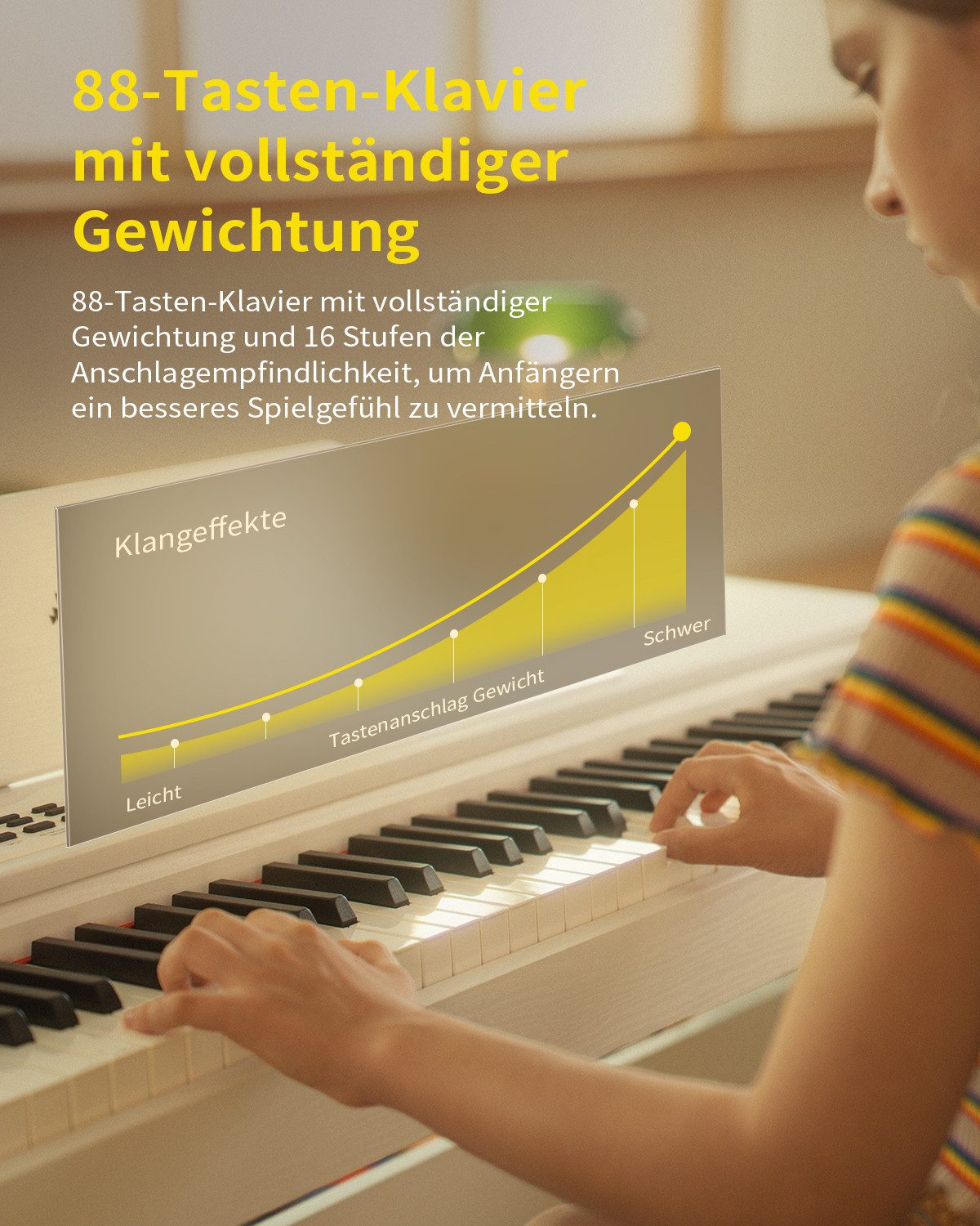 Donner Digitalpiano DDP-95 88 Tasten mit Hammergewicht 610 Soundvarianten Bluetooth (Set), Drahtlose Verbindung, Aufnahme 4,3-Zoll-LCD-Display