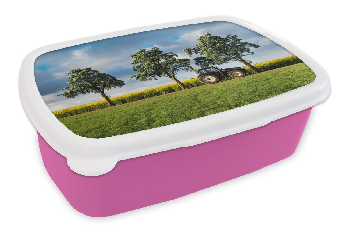 MuchoWow Lunchbox Traktor - Snackbox, Kunststoff - Mädchen, Blumen, Brotbox Baum rosa Kinder, für Brotdose Kunststoff, (2-tlg), Erwachsene