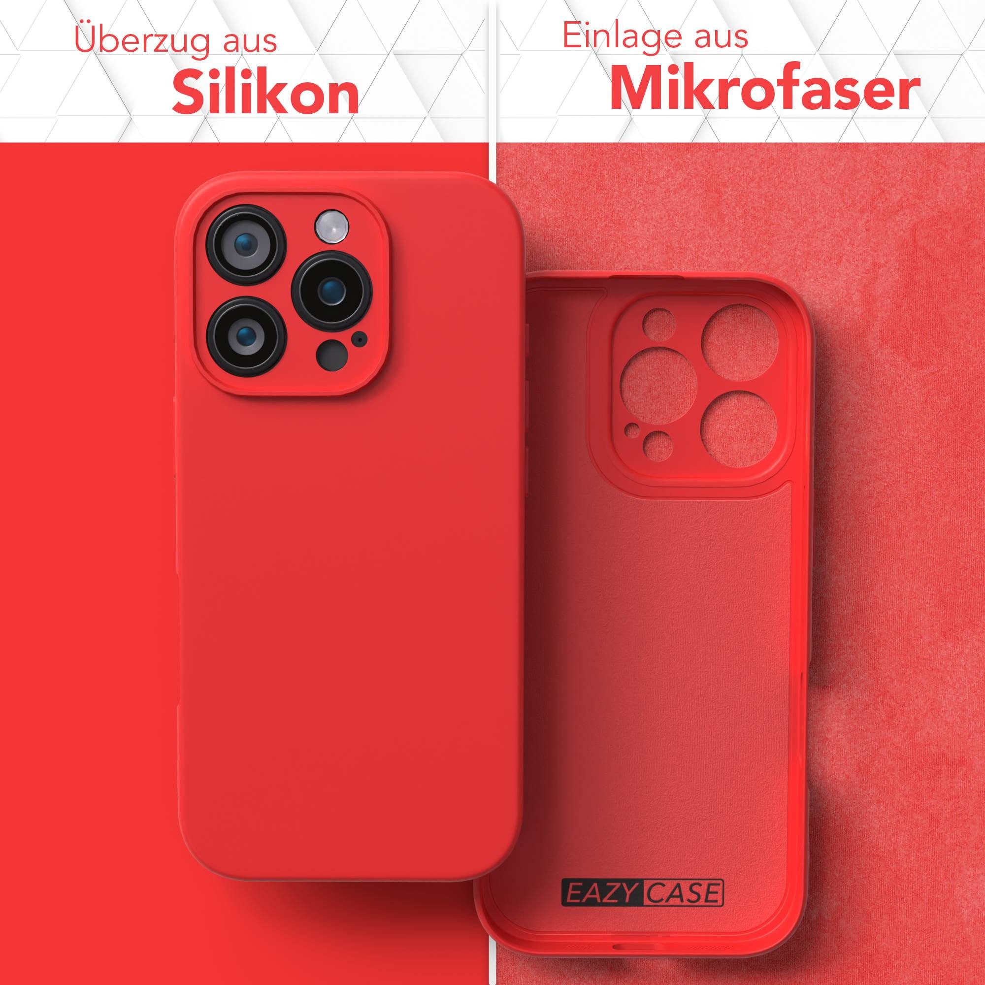 EAZY CASE Handyhülle für Apple iPhone 16 Pro Hülle Silikon 6,3 Zoll, Silikon Schutzhülle mit Kameraschutz stoßfest Handycover elastisch Rot – Bild 3 von 5