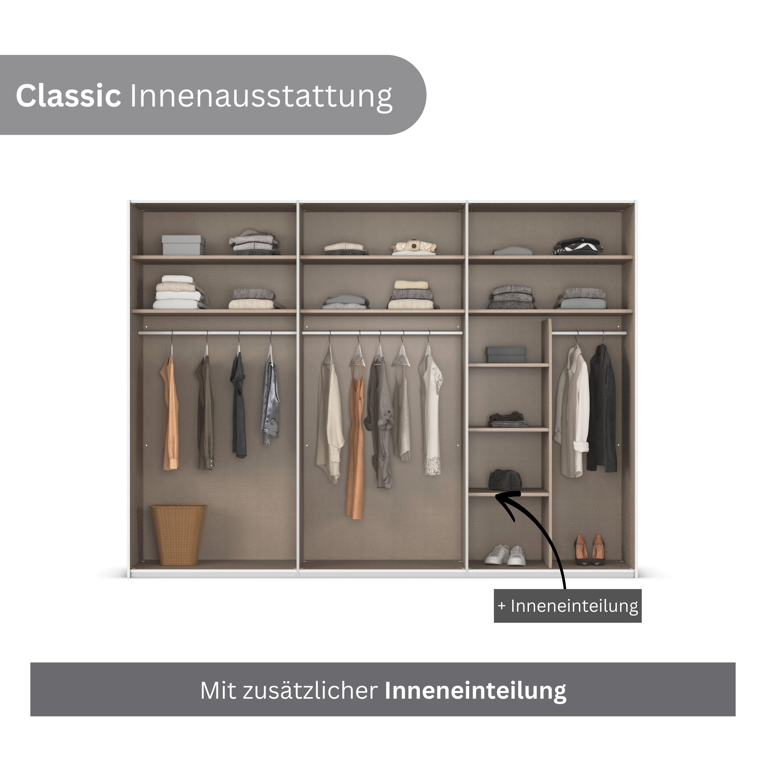 rauch Drehtürenschrank Kleiderschrank Schrank Garderobe Wäscheschrank BESTSELLER MONTCLAR (3 Ausstattungen BASIC/CLASSIC/PREMIUM (SOFT-CLOSE), Breiten 201-400 c – Bild 4 von 5