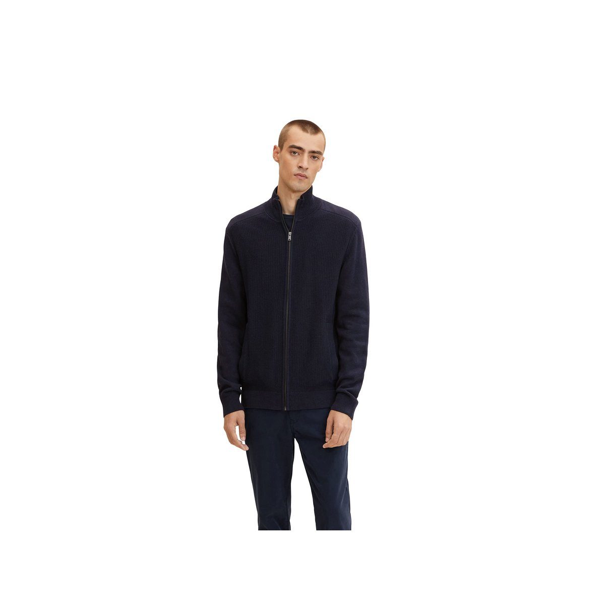 TAILOR Melange V-Ausschnitt-Pullover Navy regular (1-tlg) TOM Knitted fit marineblau