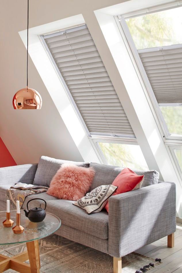 Dachfensterplissee StartUp Style Crepe, grau Führungsschienen sunlines, verschraubt, verspannt, Lichtschutz, mit
