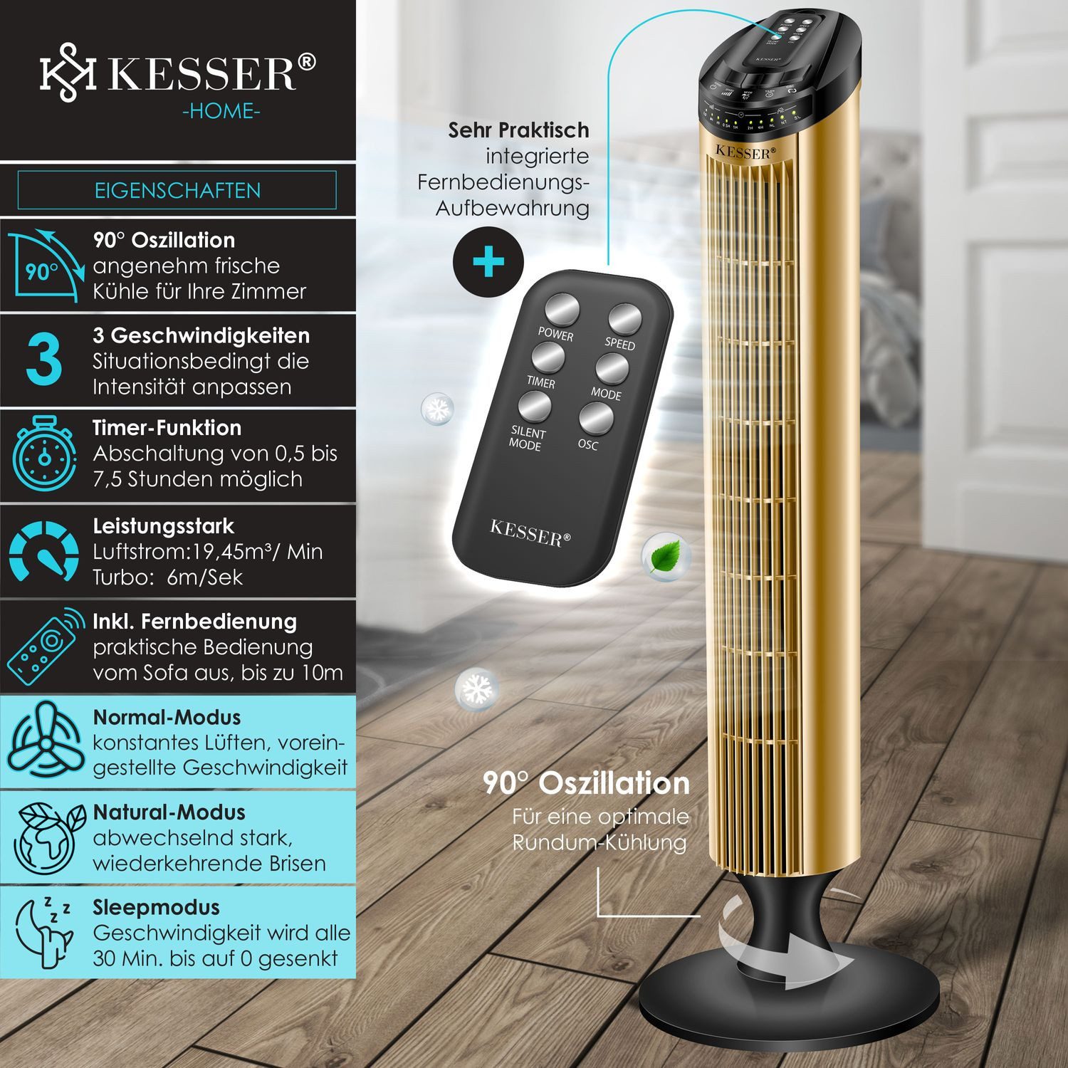 KESSER Turmventilator, Turmventilator FERNBEDIENUNG Ventilator LED günstig online kaufen