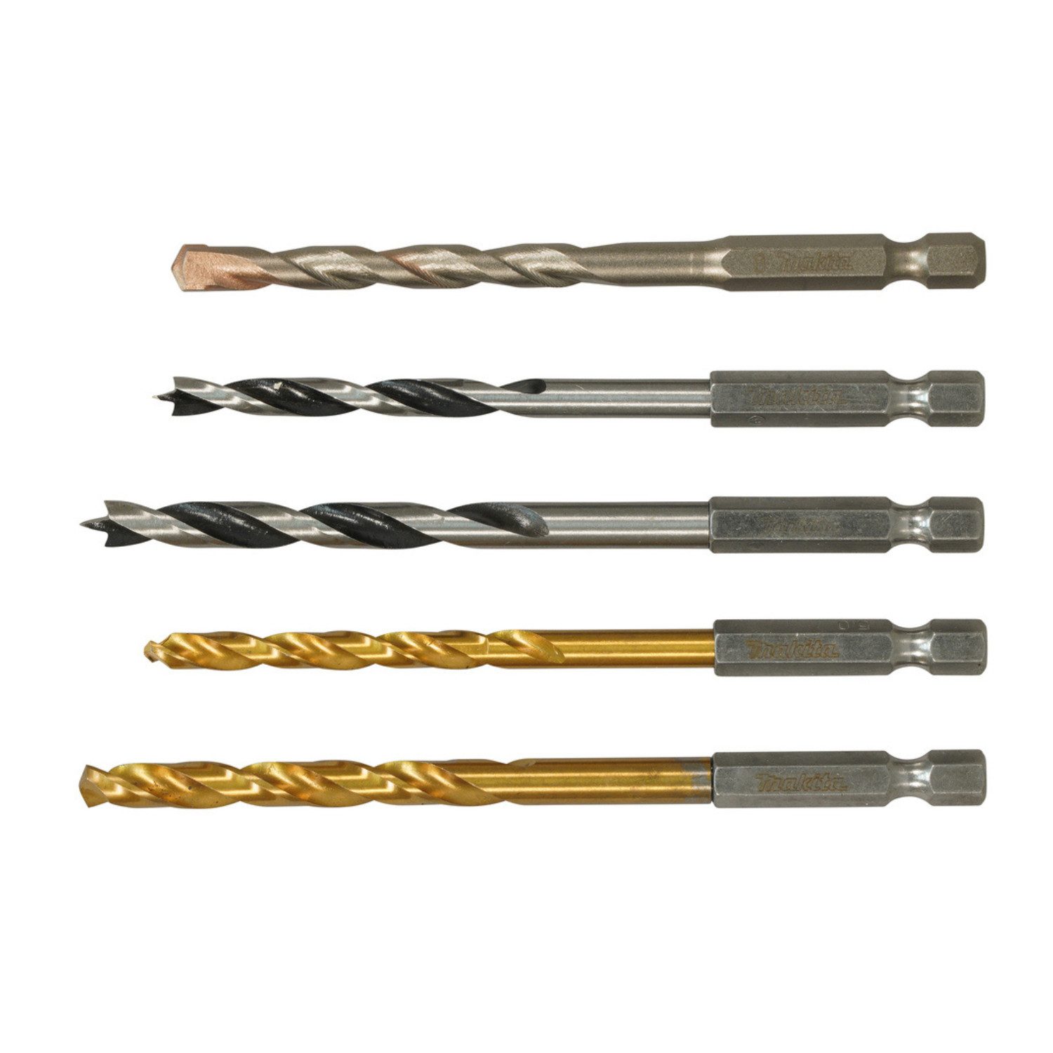 Makita Bohrersatz Makita 5-tlg. Metall-/Stein-/Holzbohrerset 1/4" D-23759, (5-tlg., 5-tlg), Sechskant-Schaft 1/4"