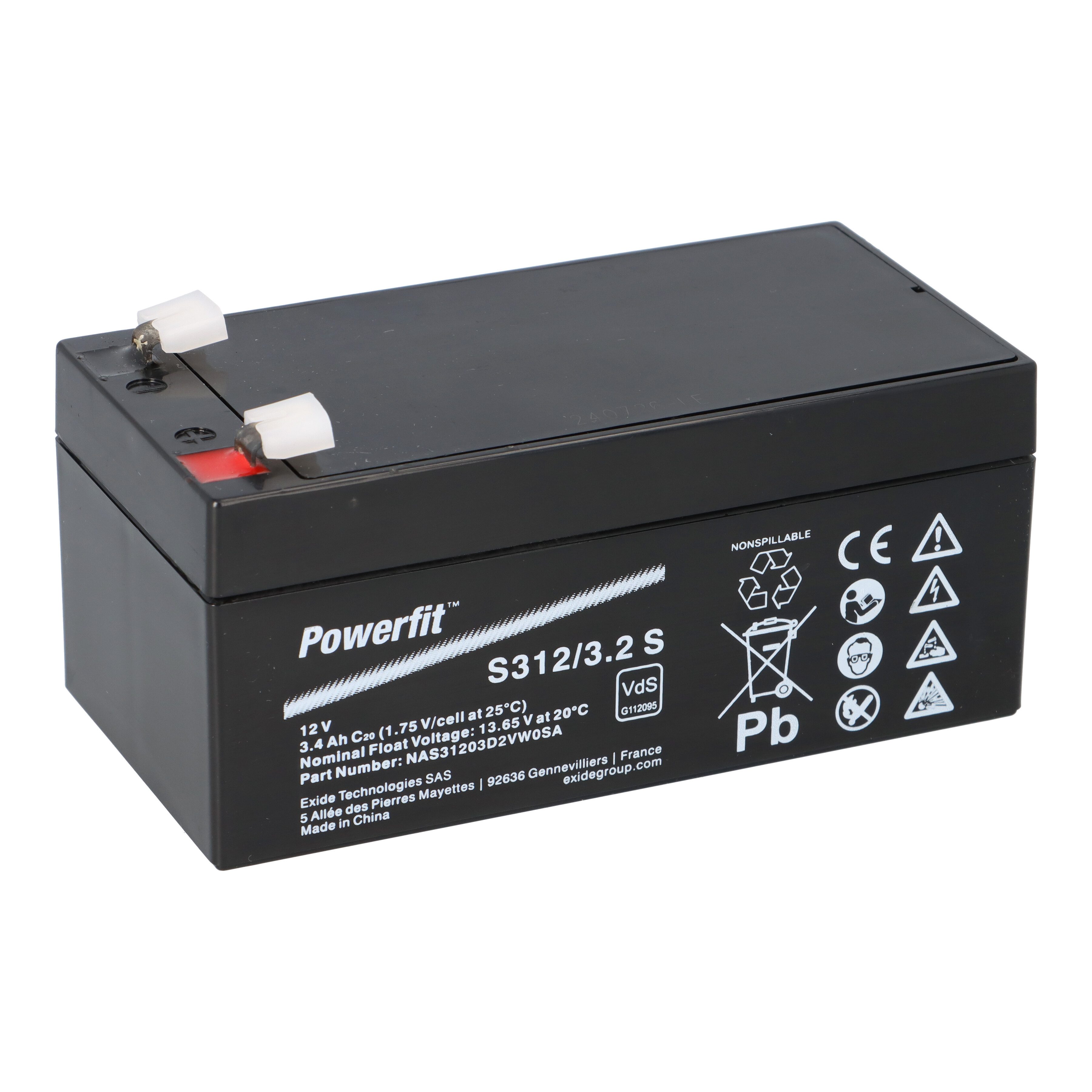 Exide Exide Powerfit Bleiakku AGM 12V 3,4Ah S312/3.2 S 4,8mm Anschluss Bleiakkus