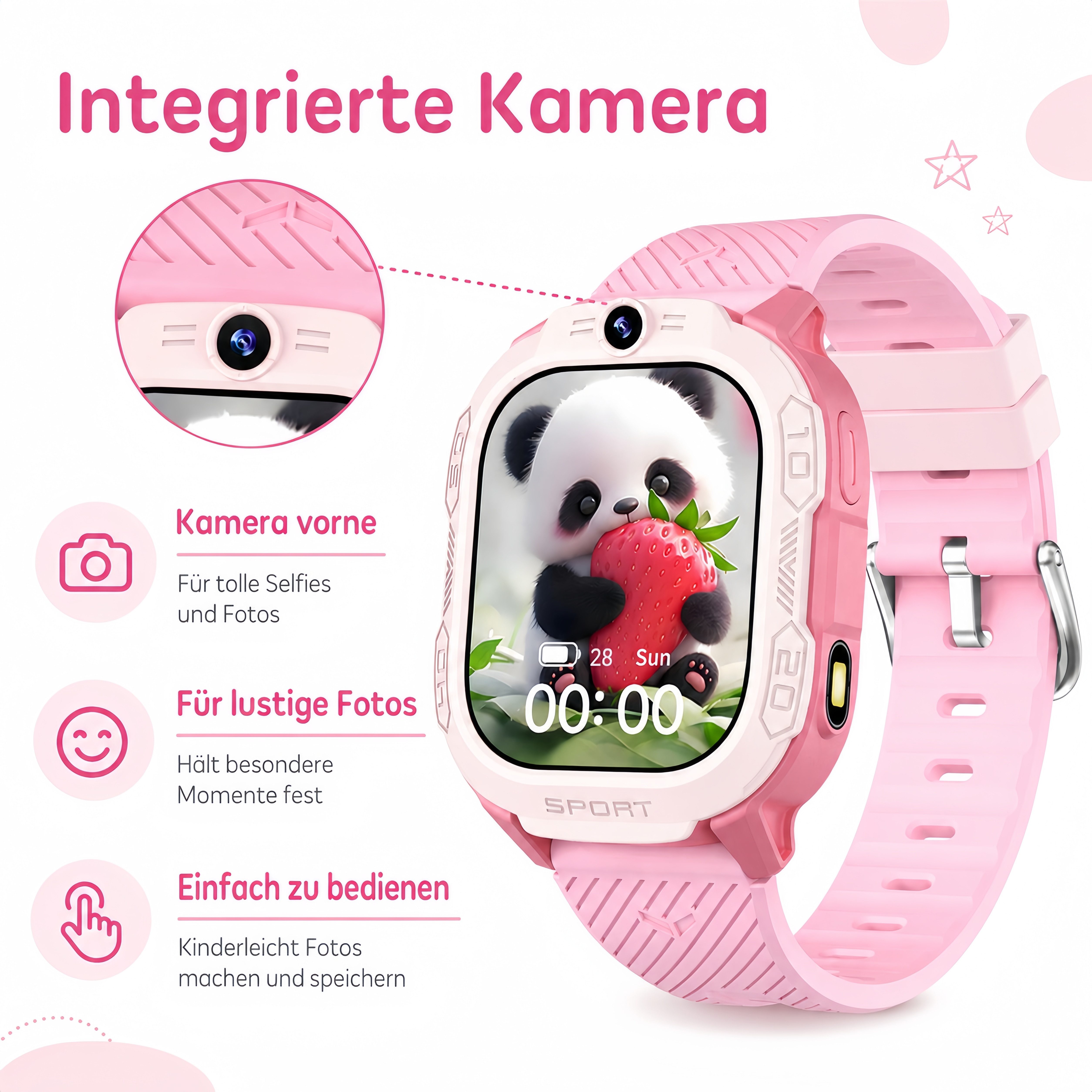 ibettertec Kinderuhr Kinder Smartwatch 4G GPS Uhr mit Telefon, Kamera, SOS Smartwatch (20 cm) Taschenlampe & Trageband, Kinderuhr mit Touchscreen, Anruf, Videoa – Bild 4 von 5