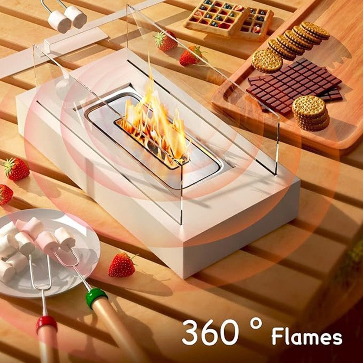 XDeer Tischfeuer Tischkamin für Indoor und Outdoor mit Löschgerät und, Sicherheitsglas Bioethanol Tischkamin Tischfeuer Terrassenfeuer