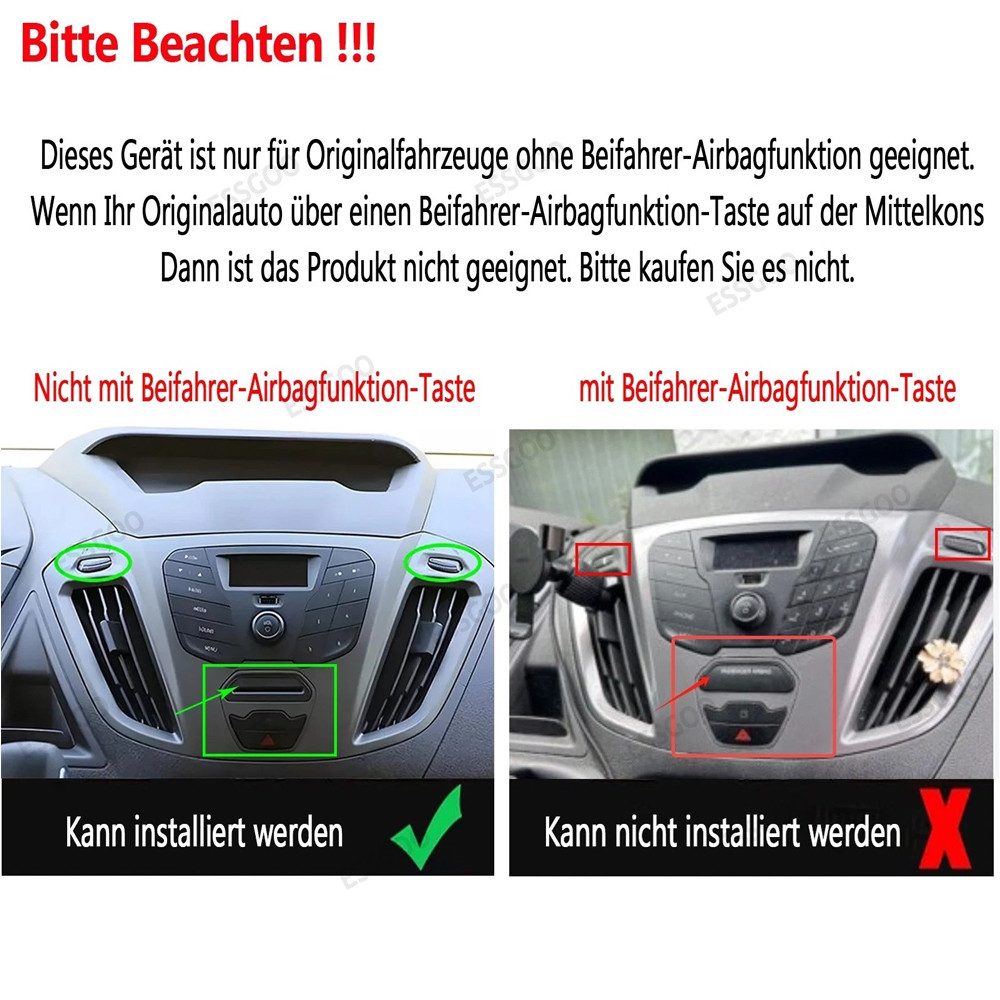 ESSGOO 9'' Autoradio Android 15 Für Ford Transit Custom 2012-2023 Carplay GPS Autoradio (RDS, 4+64GB(optional), Digitalradio (DAB), FM, AM, Carplay Android Auto Bluetooth EQ USB GPS Navi WIFI Touchscreen)