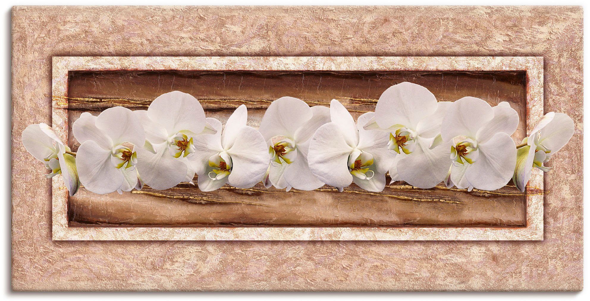 Wandbild Weiße Wandaufkleber oder Größen (1 braun Orchideen Poster versch. St), Blumen Leinwandbild, als Artland in gold,