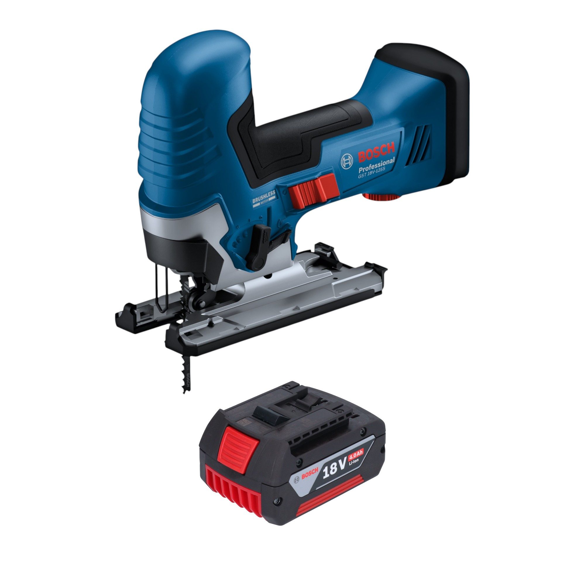 Bosch Professional Akku-Stichsäge GST 18V-125 S Professional 18 V 125 mm Brushless + 1x Akku 4,0 Ah