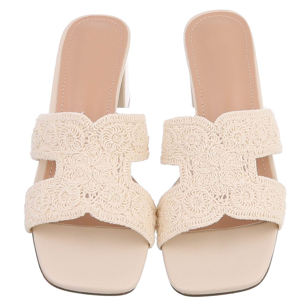 Ital-Design Elegante Damen Sandalen mit Komfort und stilvollem Design Pantolette (91512523) Blockabsatz Sandalen & Sandaletten in Beige – Bild 4 von 5