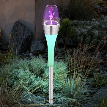 etc-shop LED Gartenleuchte, LED-Leuchtmittel fest verbaut, Warmweiß, Farbwechsel, LED Solarleuchte Solarlampe Farbwechsler Schalter Edelstahl H 55 cm